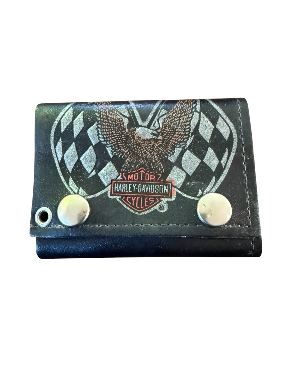 Vintage Harley Davidson Leather Trifold Biker Wallet Black Made In USA